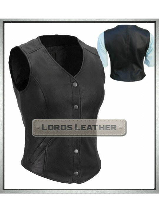 Ladies Biker Touring Leather Vest (Starda)