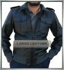 Man Black Bomber leather Jacket, Fashion Leather Jacket