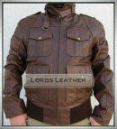 Charles Men Brown Bomber leather Fashion Jacket